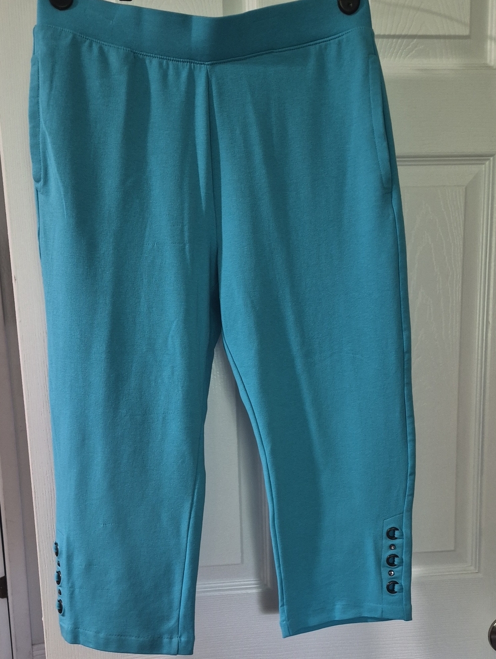 Onque Casuals Turquoise Capri Joggers with Side Button Detail Large Petite